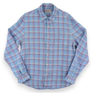 Faherty Ventura Shirt Mens Medium Blue Pink Plaid Linen Long Sleeve